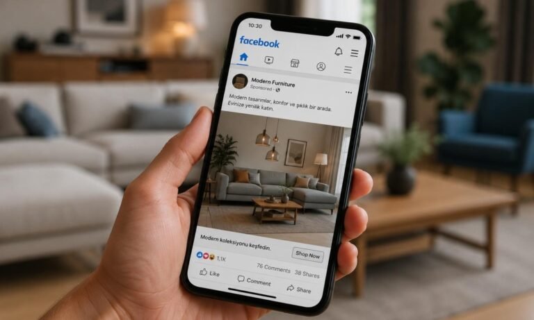 Mobilya satışlarında sosyal ağ reklamlarının kullanımını anlatan görsel