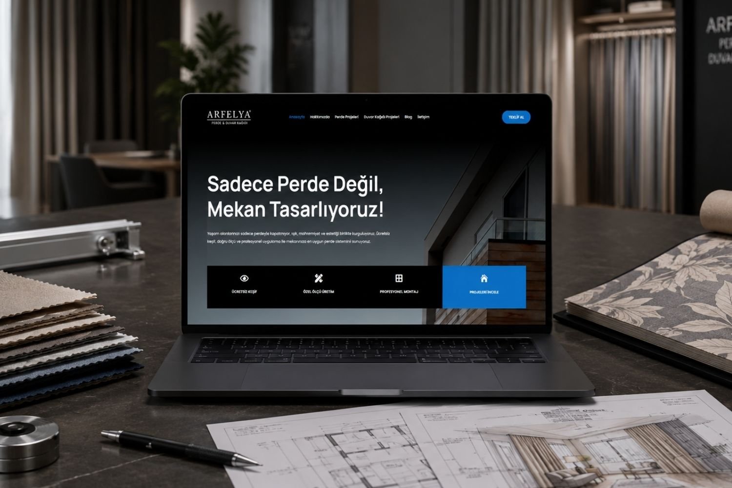 Perde projeleri markası için hazırlanmış dijital proje çalışması